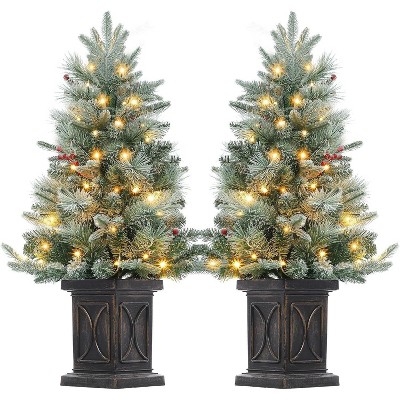 3ft Artificial Christmas Trees (2-Pack) ¨C 78 Warm White LEDs with Red Berries & Vintage Base, Battery Operated for Home/Office Decor