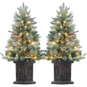 3ft Artificial Christmas Trees (2-Pack) ¨C 78 Warm White LEDs with Red Berries & Vintage Base, Battery Operated for Home/Office Decor - 1 of 4