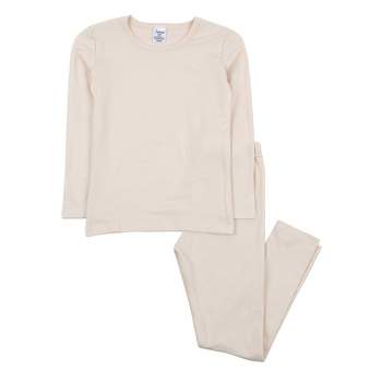 Leveret Kids Two Piece Neutral Solid Color Thermal Pajamas