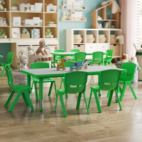 Flash Furniture Emmy 23.625 w X 47.25 l Rectangular Green Plastic Height Adjustable Activity Table Set With 6 Chairs Target