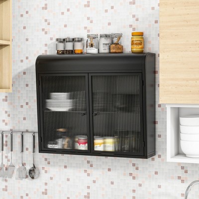 Chic Crate-Multi-Room Storage Cabinet – 2-Door Wall-Mounted Metal w/ Tempered Glass Shelves | Bath, Kitchen, Office