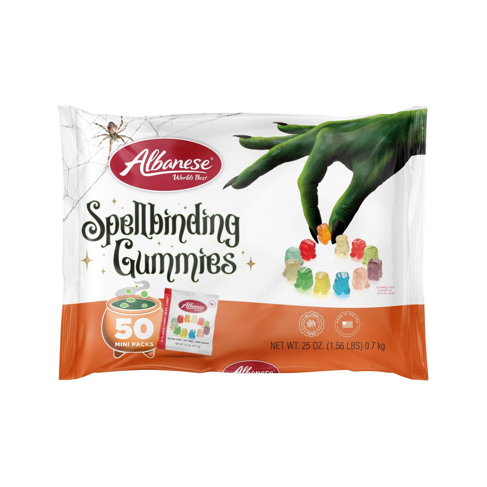Albanese, World's Best Halloween Spellbinding 12 Flavor Gummi Bear Cubs Mini Packs Candy - 25oz/50ct
