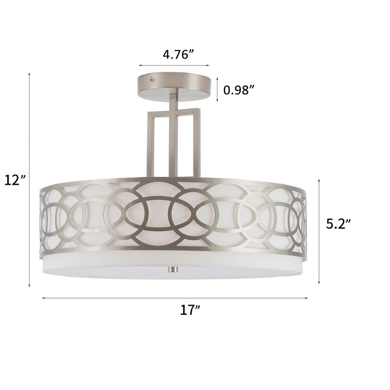Defong 17 Inch 4-Light Silver Semi Flush Mount Brushed Nickel Ceiling Light Fixture with White Fabric Shade, 4 of 5