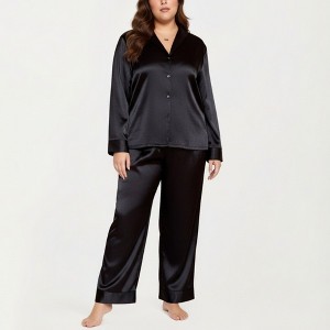 Anna-Kaci Lounge Women's PLus Size 2-Piece Satin Pajama Set with Relaxed Button Front Top and Wide-Leg Pants - 1 of 4