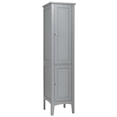 Tall Bathroom Freestanding Corner Cabinet With Door And Adjustable Shelves,  Gray - ModernLuxe