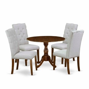 HomeStock 5-Piece Antique Walnut Finish Solid Wood Top Dining table with 4 Chairs with Drop Leaf Lattice Back - 1 of 4