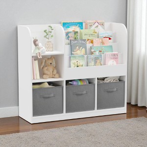 Mshliw Kids Bookcase and Toy Storage Organizer, 3 Fabric Drawer Bookshelf Display Stand for Bedroom, Playroom, or Nursery - 1 of 4