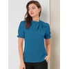 INSPIRE CHIC Women's Bow Tie Neck Solid Color Elastic Cuffs Elegant Office Short Sleeve Blouse - 2 of 4