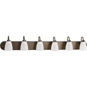 Progress Lighting Gather 6-Light Bath Bracket, Steel, Antique Bronze, Etched Glass Shades - 1 of 4