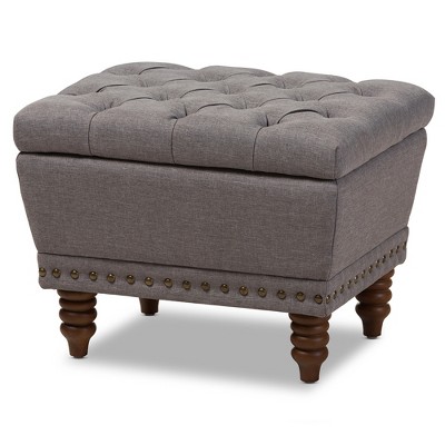 Annabelle Modern and Contemporary Wood Finish with Fabric Upholstered Button - Tufted Storage Ottoman - Baxton Studio