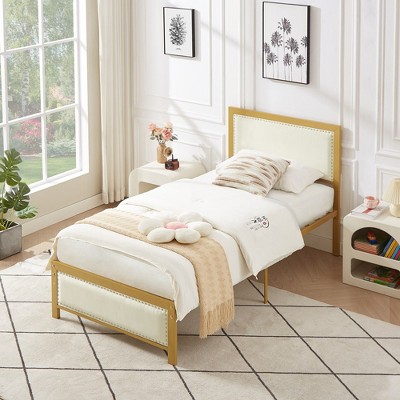 VECELO Upholstered Linen Bed Frame with Headboard and Footboard, Heavy-Duty Platform, Strong Metal Slats, No Box Spring Required, Easy Assembly