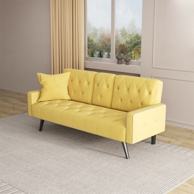 Modern Convertible Sofa Bed,Velvet Upholstered Sleeper Sofa Bed,Loveseat Sofa Couch with Cup Holders,Folding Daybed Guest Bed for Living Room Bedroom