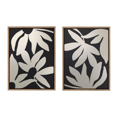 Kate & Laurel All Things Decor 18"x24" Sylvie Minimal Blooms 1 and 2 Framed Canvas by Alicia Bock: Floral Canvas, Gold Frame