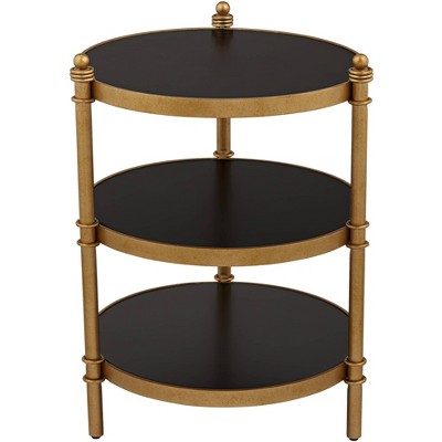 55 Downing Street Cason 18 3/4" Wide Black and Gold Round 3-Tier Side Table