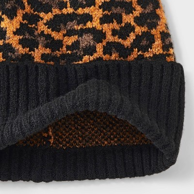 Essential Cuffed Leopard Print Beanie - Universal Thread Brown/Black - image 4