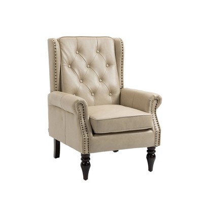 NicBex PU Leather Accent Chair Modern Armchair with Tufted Button and Rivet Trim Lounge Single Sofa Chair with Wood Legs for Bedroom,Living Room