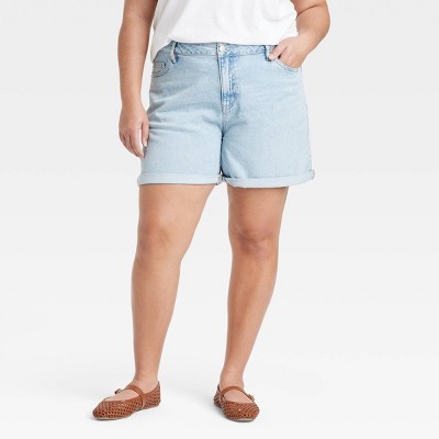 Women's High-Rise Midi Cuffed Jean Shorts - Ava & Viv™ Light Wash 22