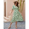 Womens Summer Dress Bohemian V Neck Short Sleeve Ruffle Hem Tie Waist Beach Dress - 2 of 3