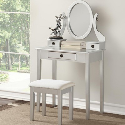 YONWAY Makeup Vanity Table and Stool Set with Adjustable Mirror and Three Storage Drawers for Bedroom,Ideal for Jewelry and Cosmetics Storage