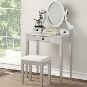 YONWAY Makeup Vanity Table and Stool Set with Adjustable Mirror and Three Storage Drawers for Bedroom,Ideal for Jewelry and Cosmetics Storage - 1 of 4