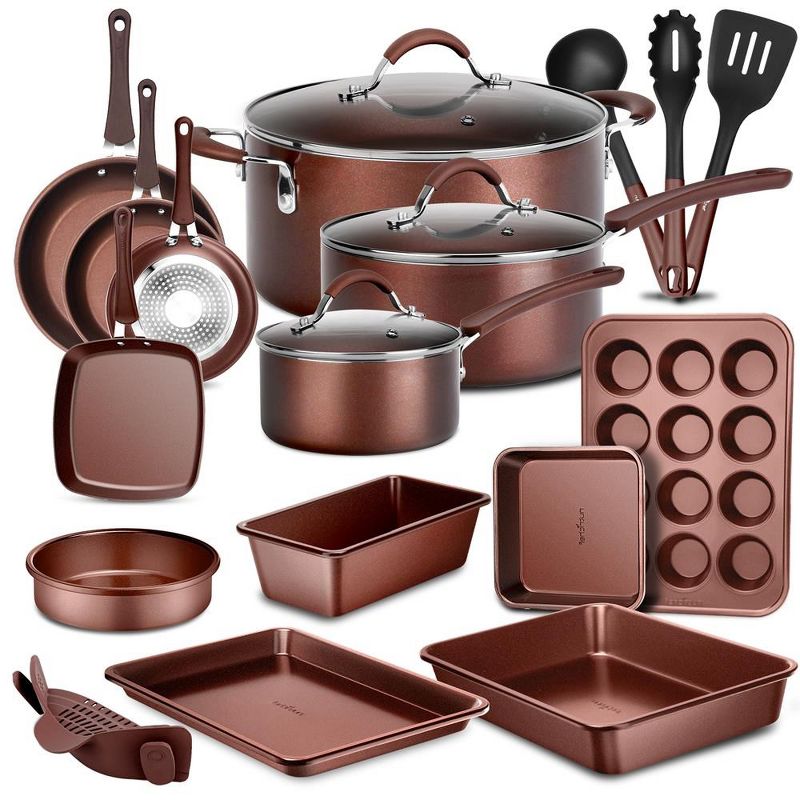 NutriChef 20pc Basic Kitchenware Pots & Pans Set - Brown, 1 of 2