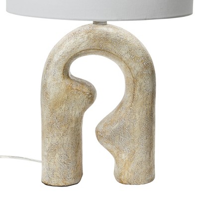 Modern Distressed Natural Resin Table Lamp with Linen Drum Shade
