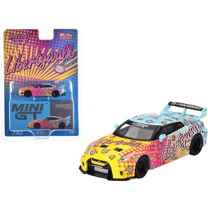 Nissan 35GT-RR Ver.1 "LB-Silhouette Works GT" Light Blue & Yellow w/Graphics LBWK KUMA Ltd Ed 1/64 Diecast Model Car by Mini GT - 1 of 4