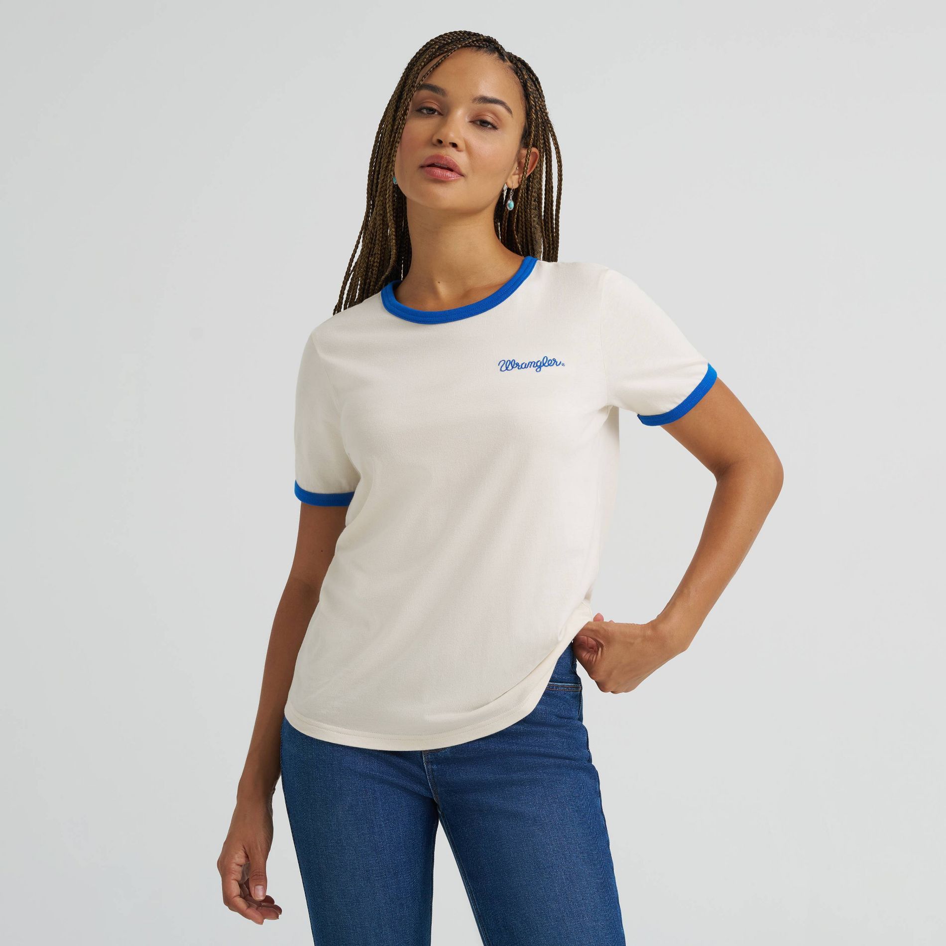 Wrangler Women's Ringer Graphic T-Shirt - Blue/White