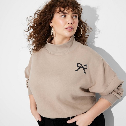 Women s Mock Turtleneck Sweatshirt Wild Fable Taupe 3x Target