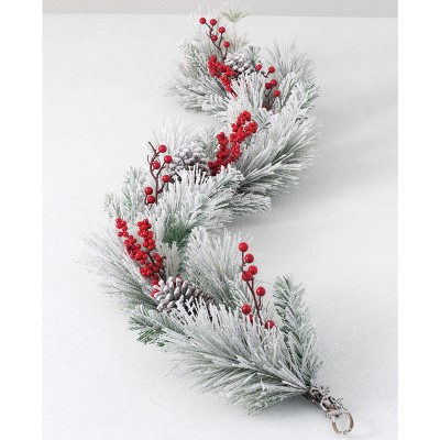 Sullivans Artificial Frosted Pine and Berry Garland 60"L White