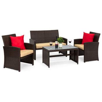 Best Choice Products 4-Piece Outdoor Wicker Patio Conversation Furniture Set w/ Table, Cushions