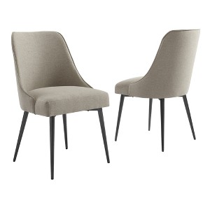 Iron-Legged Upholstered Side Chair (Set of 2) with Mid-Century Design, Starburst Detail, Khaki Polyester Fabric, and Caramel Finish Base - 1 of 4