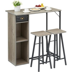 3-Piece Counter-Height Kitchen Dining Table Set for 2, Wooden Bar Table with Chairs, Storage Drawer & Shelves, Space-Saving Set - 1 of 4