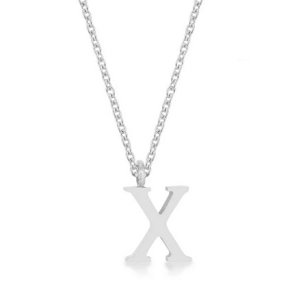 ShineHigh Rhodium-Plated Stainless Steel Lowercase Initial Pendant Necklace with 16" Chain + 2" Extender – Letters O, Q, U, W, X, Y, Z