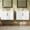 Vynxaria 60 inch Ultra White Double Sink Vintage Wall Mount Bath Vanity with White Ceramic Tops Four Soft Close Doors Adjustable Shelves - 2 of 4