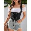Acekool Women's Vintage Corset Top – Fitted Boat Neck Camisole, Irregular Waistcoat, Sleeveless Retro Suspender - 3 of 4