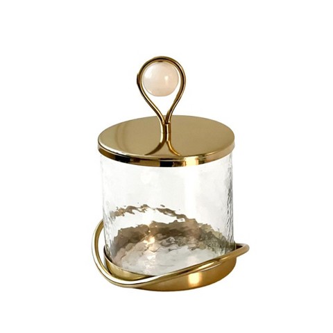 Kinor Elegant Glass Cookie Jar with Gold Lid and Base, Hammered Glass Storage Container for Cookies, Candy, Treats, Snacks and Kitchen Counter Décor