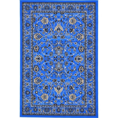 Rectangular 6' x 9' Blue and Ivory Synthetic Easy-Care Area Rug
