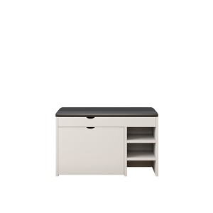 Vynxaria White Black Shoe Bench with Soft Cushion and Hidden Storage - 1 of 4