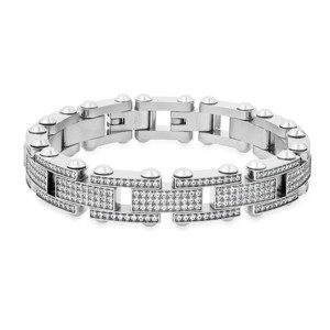 Steeltime Men's stainless steel and simulated diamonds tennis link bracelet. Color Options: Silver, Gold - 1 of 4