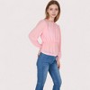 Anna-Kaci Women's Sheer Yoke Long Sleeve Blouse with Ruffle Neckline and Cinched Waist Detail - 3 of 4