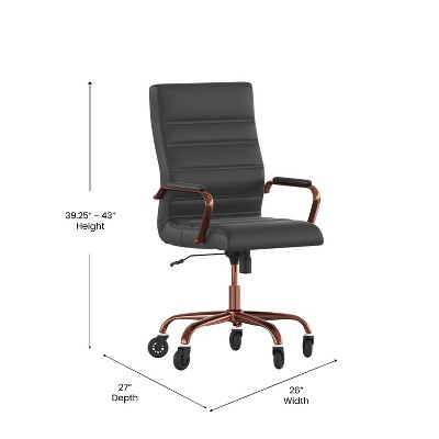 High Back Black Leather Executive Swivel Office Chair with Rose Gold Frame
