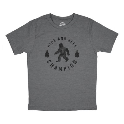 Youth Hide And Seek Chamption T Shirt Funny Hidding Bigfoot Sasquatch Joke Tee For Kids - Crazy Dog Youth T Shirt