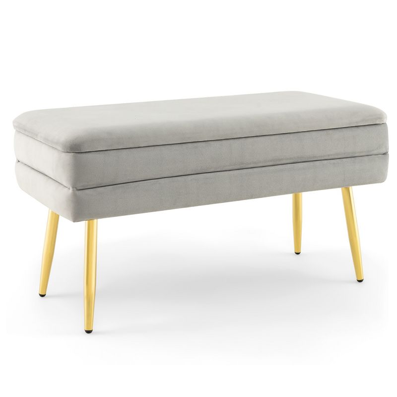Tangkula Velvet Upholstered Storage Bench Bedroom Ottoman Bench w/ Removable Top Grey, 1 of 11