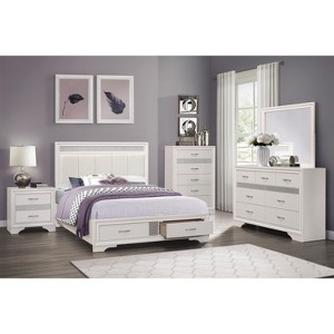 Vynxaria Glamorous Nightstand: Elegant White Finish with Hidden Jewelry Drawer and Silver Glitter Accents - 1 of 4