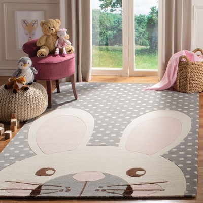 Grey and Ivory Wool Bunny 4' x 6' Kids Area Rug