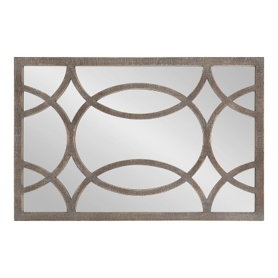 Tolland Farmhouse Fretwork Wooden Wall Mirror, 24x36, Rustic Brown