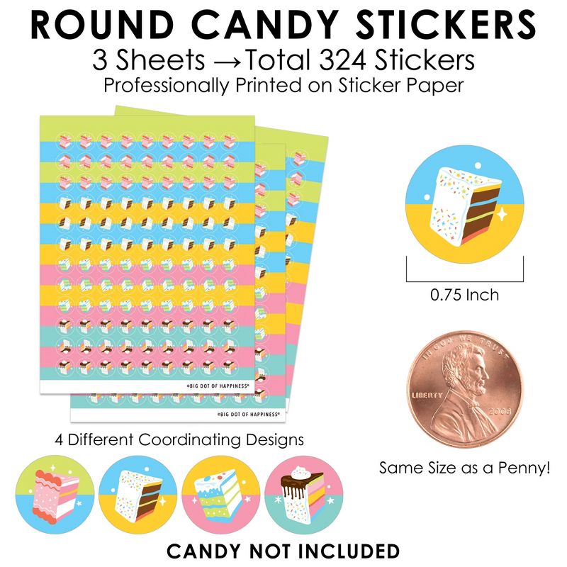 Big Dot of Happiness Cake Time - Happy Birthday Party Small Round Candy Stickers - Party Favor Labels - 324 Count, 3 of 7