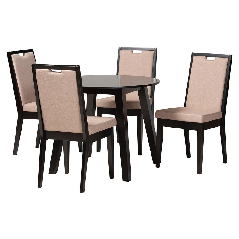 Baxton Studio Nia Modern Beige Fabric and Dark Brown Finished Wood 5-Piece Dining Set, 2 of 10