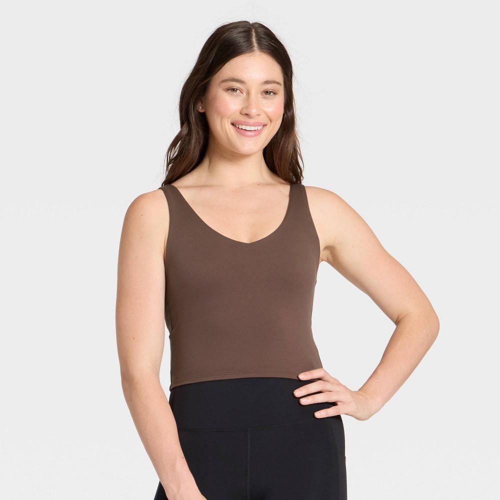Women's Flex Light Support V-Neck Cropped Sports Bra - All In Motion™ Brown XS